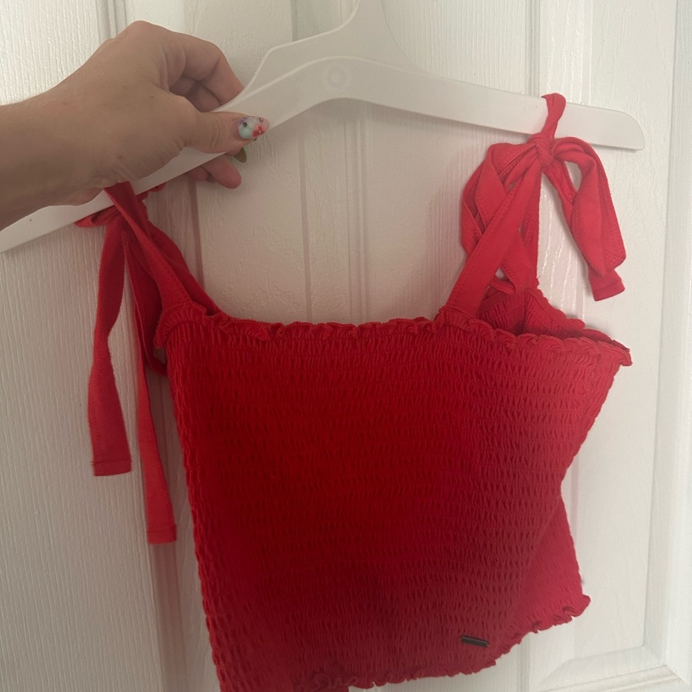 Hollister Bright Red Smocked Top